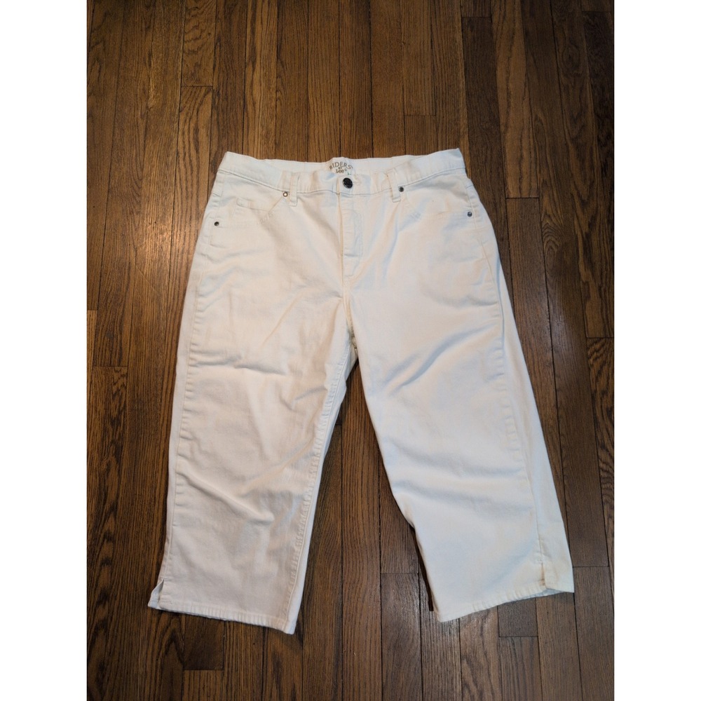 Lee Riders Womens White Denim Capri Pants Size 16 Stretch Slit Leg Cropped Jeans